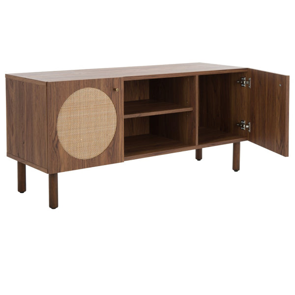Safavieh Ophelia Contemporary Media Stand With Rattan Mesh, Bold Geometry, And Stylish Storage Solutions Walnut MED9615A