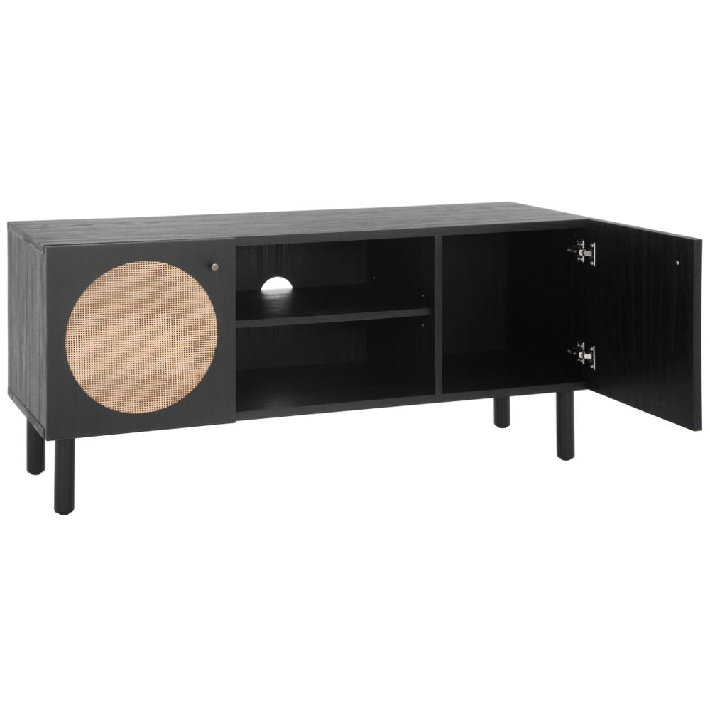 Safavieh Ophelia Contemporary Media Stand With Rattan Mesh, Bold Geometry, And Stylish Storage Solutions Black MED9615B