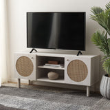 Safavieh Ophelia 2 Door 2 Shelf Media Stand  White  Pb / Mdf/ Rattan / Rubber Wood MED9615C