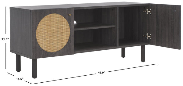 Safavieh Ophelia Contemporary Media Stand With Rattan Mesh, Bold Geometry, And Stylish Storage Solutions Distressed Black MED9615E