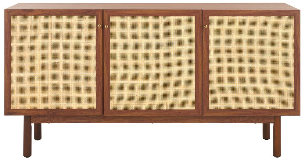 Safavieh Aino 3-Door Sideboard For Stylish Storage, Contemporary Media Stand With Rattan Mesh And Cabinets Walnut MED9618A