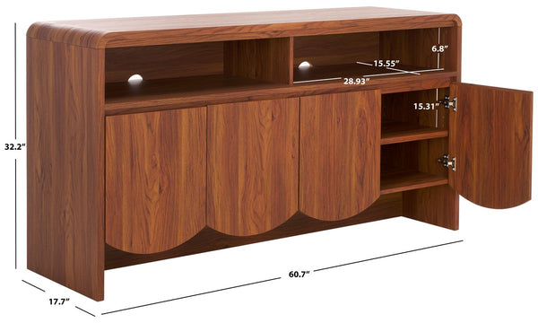 Safavieh Narine 4 Door 2 Shelf Sideboard/Media Stand Walnut 60.7" x 17.7" x 32.2"
