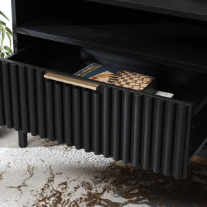 Safavieh Lylia 2 Drawer 2 Shelf Media Stand Black / Black Legs / Gold Handle MED9622B