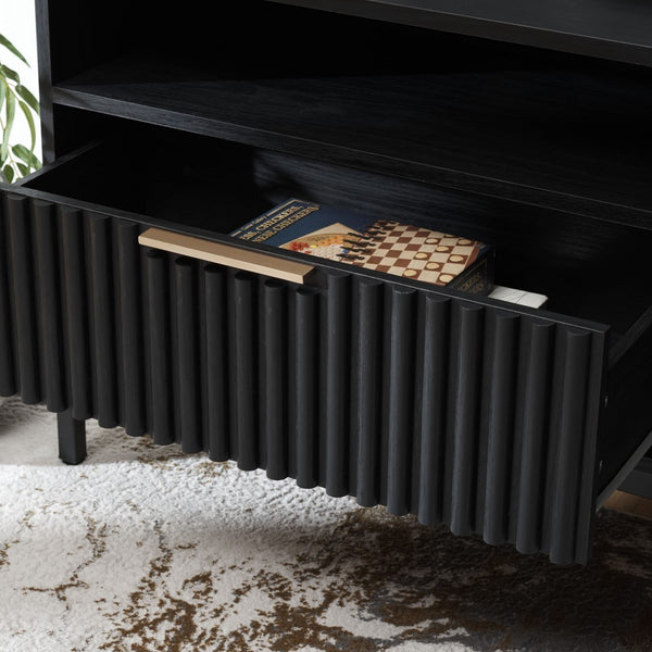 Safavieh Lylia 2 Drawer 2 Shelf Media Stand Black / Black Legs / Gold Handle MED9622B