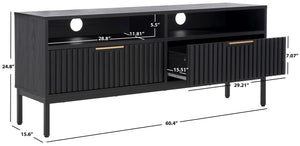 Safavieh Lylia 2 Drawer 2 Shelf Media Stand Black / Black Legs / Gold Handle MED9622B