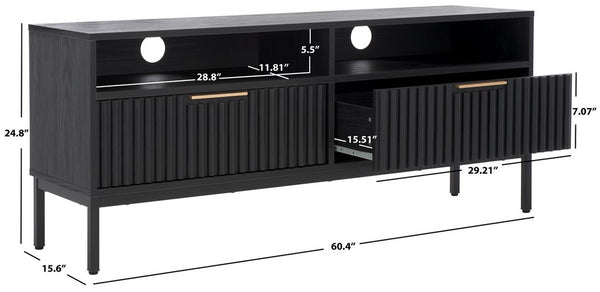 Safavieh Lylia 2 Drawer 2 Shelf Media Stand Black / Black Legs / Gold Handle MED9622B