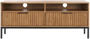 Safavieh Lylia 2 Drawer 2 Shelf Media Stand Oak / Black Legs / Black Handle MED9622D