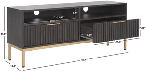 Safavieh Lylia 2 Drawer 2 Shelf Media Stand Distressed Black / Gold  Legs / Gold Handle MED9622E