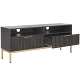 Safavieh Lylia 2 Drawer 2 Shelf Media Stand Distressed Black / Gold  Legs / Gold Handle MED9622E