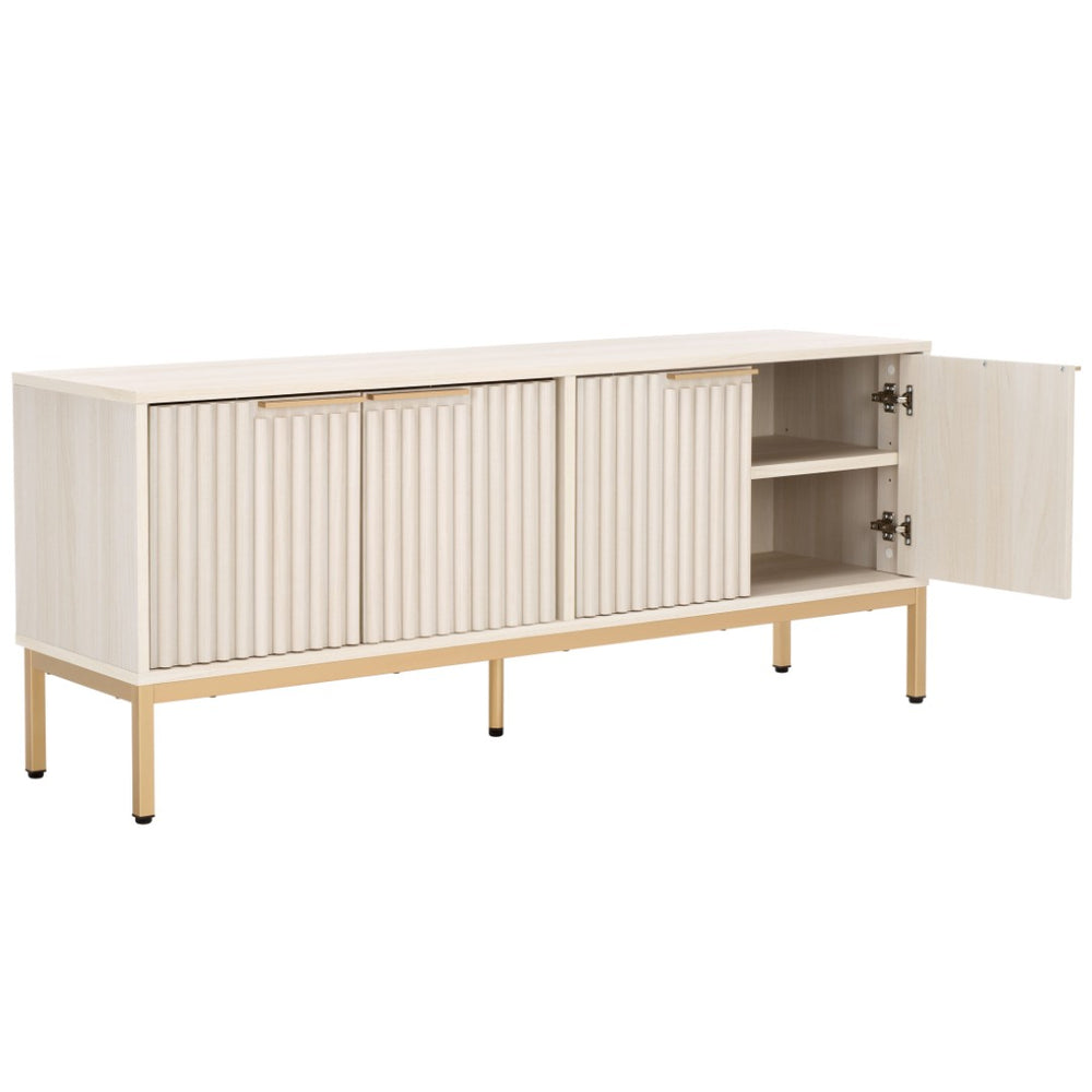 Safavieh Lylia Elegant 4 Door Media Stand With Mid-Century Charm And Practical Storage For Modern Living Rooms Bleached White / Gold Legs / Gold Handle MED9623C