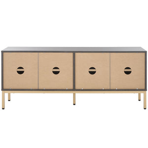 Safavieh Lylia 4 Door Media Stand Distressed Black / Gold  Legs / Gold Handle MED9623E