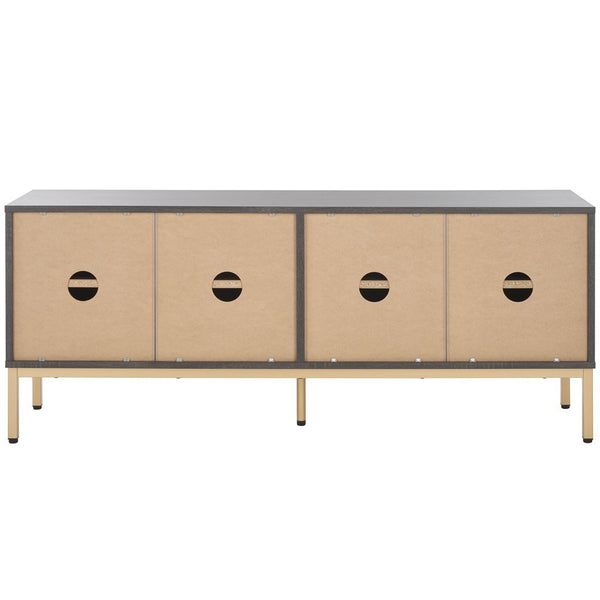 Safavieh Lylia 4 Door Media Stand Distressed Black / Gold  Legs / Gold Handle MED9623E