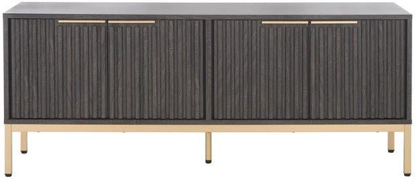 Safavieh Lylia 4 Door Media Stand Distressed Black / Gold  Legs / Gold Handle MED9623E