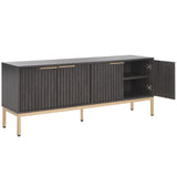 Safavieh Lylia 4 Door Media Stand Distressed Black / Gold  Legs / Gold Handle MED9623E