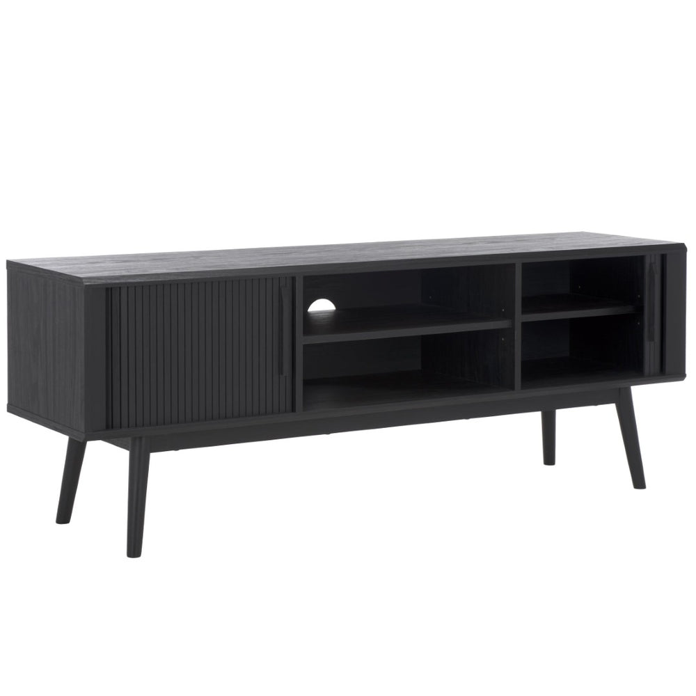 Safavieh Aphra Mid-Century Modern Media Stand With Adjustable Shelves And Smooth Tambour Doors For Stylish Storage Black MED9624B