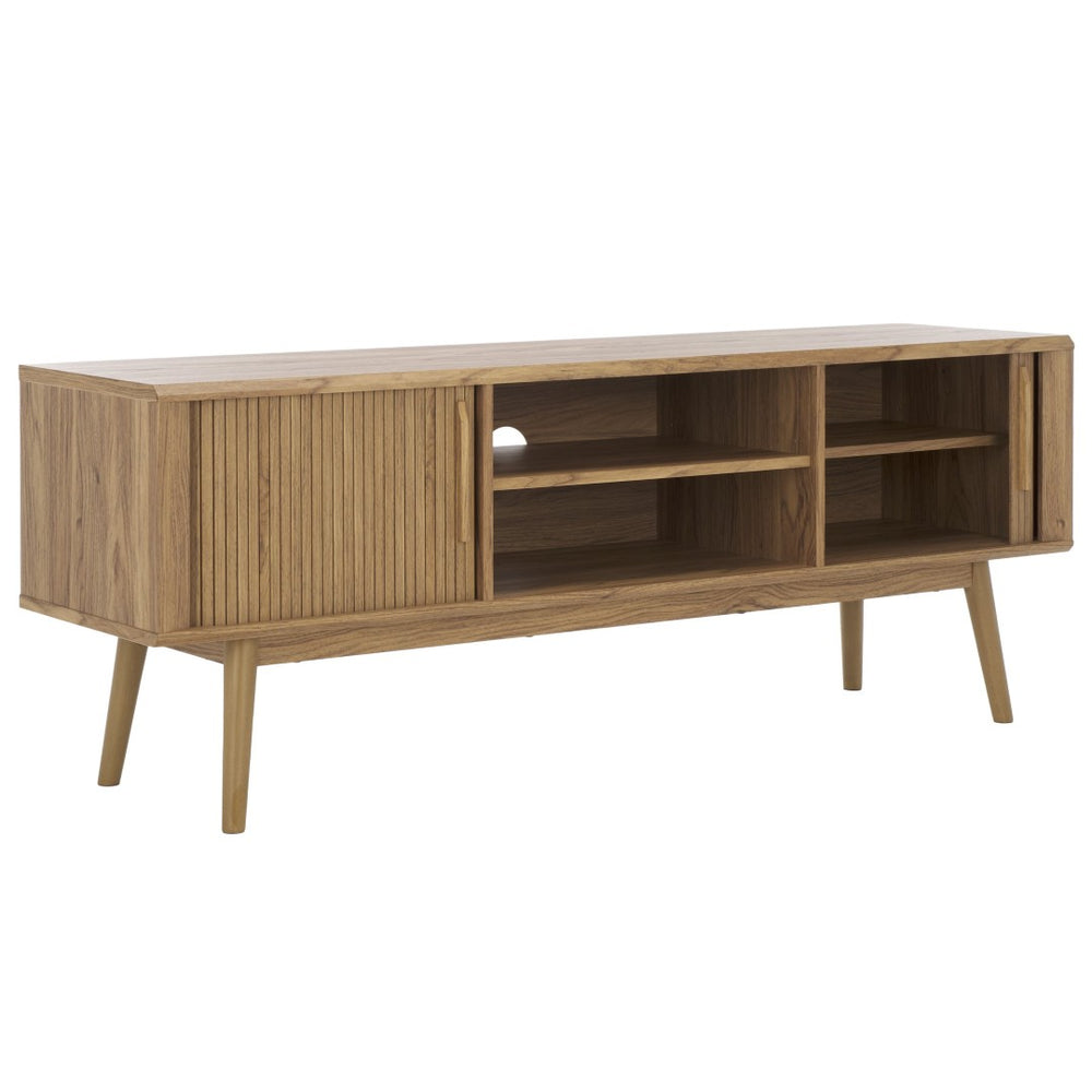 Safavieh Aphra Mid-Century Modern Media Stand With Adjustable Shelves & Tambour Doors - Stylish Oak Finish MED9624D