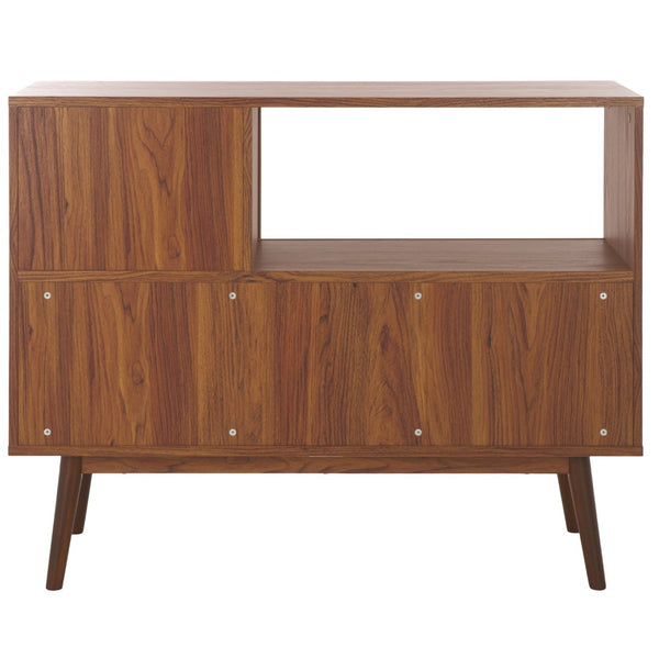 Safavieh Javante Mid-Century Sliding Door Media Stand With Ample Storage, Elegant Walnut Finish For Modern Spaces MED9626A