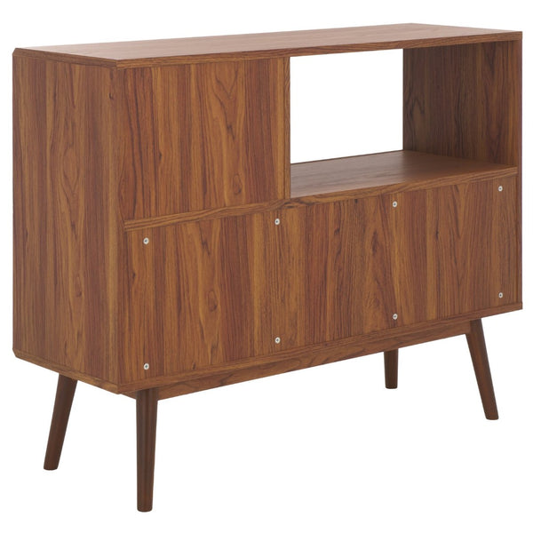 Safavieh Javante Mid-Century Sliding Door Media Stand With Ample Storage, Elegant Walnut Finish For Modern Spaces MED9626A