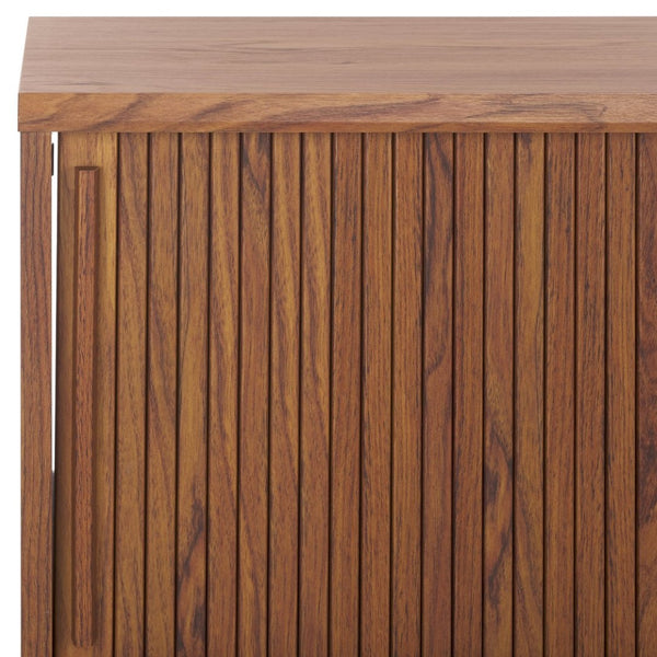 Safavieh Javante Mid-Century Sliding Door Media Stand With Ample Storage, Elegant Walnut Finish For Modern Spaces MED9626A