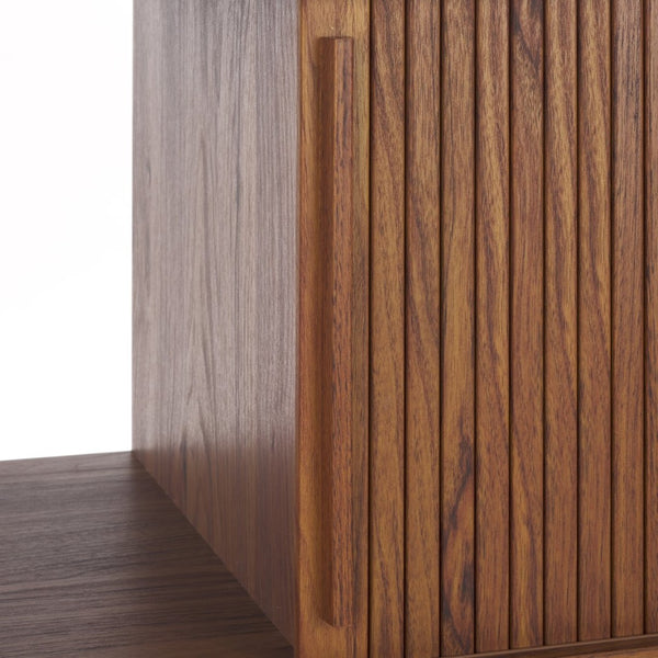 Safavieh Javante Mid-Century Sliding Door Media Stand With Ample Storage, Elegant Walnut Finish For Modern Spaces MED9626A