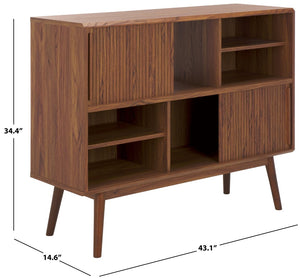 Safavieh Javante Mid-Century Sliding Door Media Stand With Ample Storage, Elegant Walnut Finish For Modern Spaces MED9626A