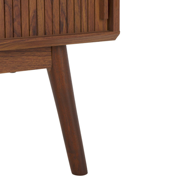 Safavieh Javante Mid-Century Sliding Door Media Stand With Ample Storage, Elegant Walnut Finish For Modern Spaces MED9626A