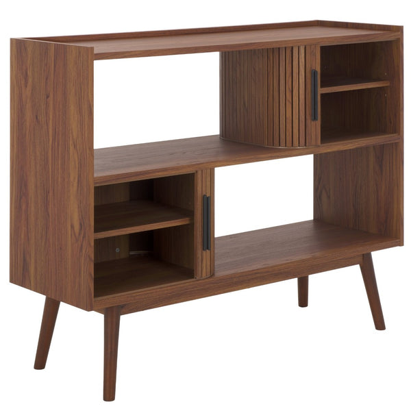 Safavieh Javante Tambour Door Media Stand - Stylish Storage Solution With Sleek Design For Modern Living Rooms Walnut MED9627A