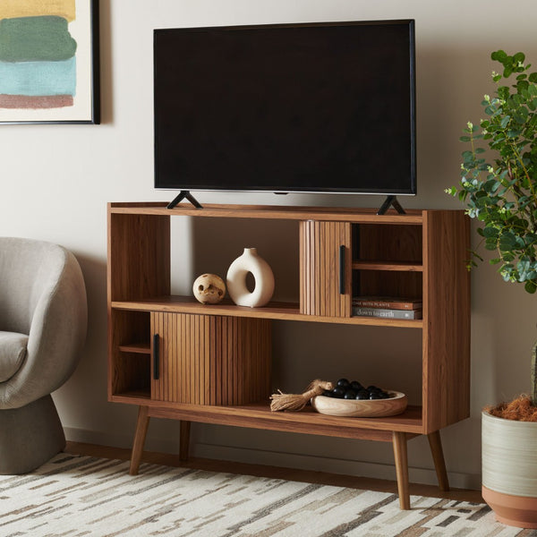 Safavieh Javante Tambour Door Media Stand - Stylish Storage Solution With Sleek Design For Modern Living Rooms Oak MED9627B