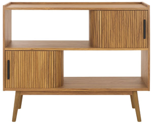 Safavieh Javante Tambour Door Media Stand - Stylish Storage Solution With Sleek Design For Modern Living Rooms Oak MED9627B