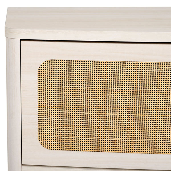 Safavieh Cielle 2-Door Media Stand With Rattan-Mesh Fronts And Tapered Legs For Modern Living Room Style Bleached White / Natural MED9628C