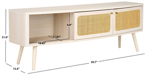 Safavieh Cielle 2-Door Media Stand With Rattan-Mesh Fronts And Tapered Legs For Modern Living Room Style Bleached White / Natural MED9628C