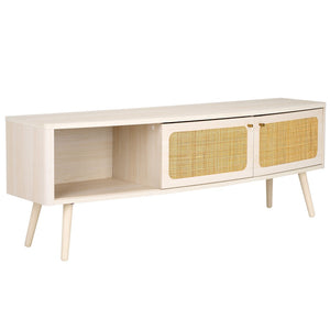 Safavieh Cielle 2-Door Media Stand With Rattan-Mesh Fronts And Tapered Legs For Modern Living Room Style Bleached White / Natural MED9628C