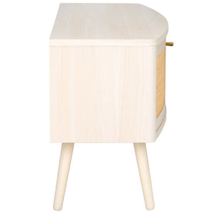 Safavieh Cielle 2-Door Media Stand With Rattan-Mesh Fronts And Tapered Legs For Modern Living Room Style Bleached White / Natural MED9628C