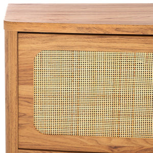 Safavieh Cielle 2-Door Media Stand With Rattan-Mesh Fronts And Tapered Legs For Modern Living Room Style Oak / Natural MED9628D