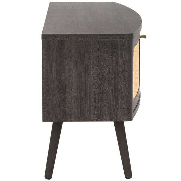 Safavieh Cielle 2-Door Media Stand With Rattan-Mesh Fronts And Tapered Legs For Modern Living Room Style Distressed Black / Natural MED9628E