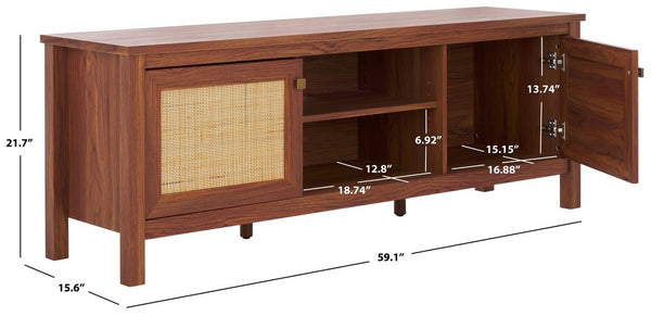 Safavieh Evane 2 Door Media Stand Walnut / Natural 59.1" x 15.6" x 21.7"