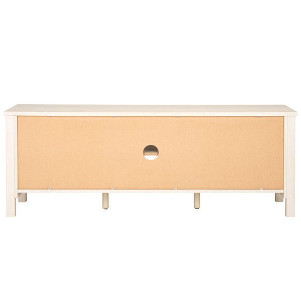 Safavieh Evane Streamlined Media Stand With Rattan Accents – Stylish Storage For Modern Living Spaces Bleached White / Natural MED9629C