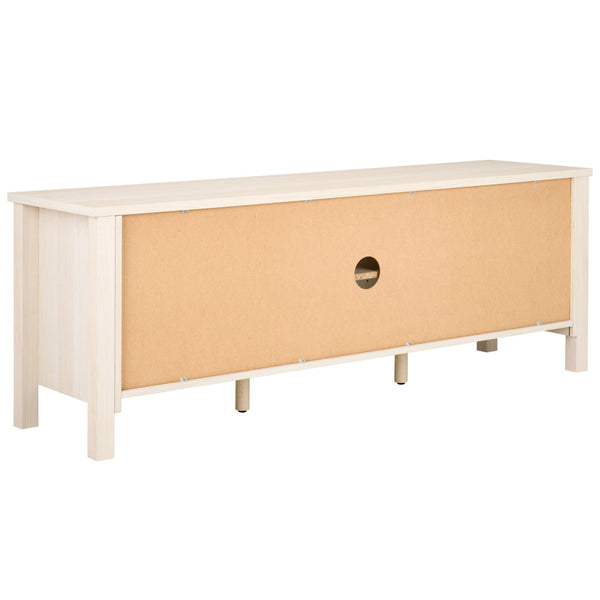 Safavieh Evane Streamlined Media Stand With Rattan Accents – Stylish Storage For Modern Living Spaces Bleached White / Natural MED9629C