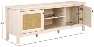 Safavieh Evane Streamlined Media Stand With Rattan Accents – Stylish Storage For Modern Living Spaces Bleached White / Natural MED9629C