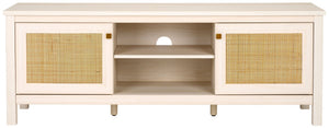 Safavieh Evane Streamlined Media Stand With Rattan Accents – Stylish Storage For Modern Living Spaces Bleached White / Natural MED9629C