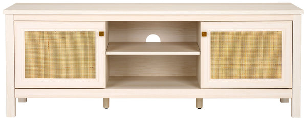 Safavieh Evane Streamlined Media Stand With Rattan Accents – Stylish Storage For Modern Living Spaces Bleached White / Natural MED9629C