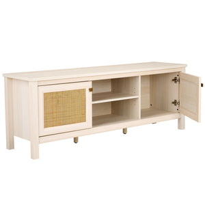Safavieh Evane Streamlined Media Stand With Rattan Accents – Stylish Storage For Modern Living Spaces Bleached White / Natural MED9629C