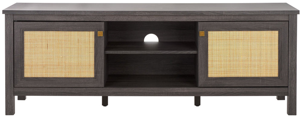 Safavieh Evane Streamlined Media Stand With Rattan Accents – Stylish Storage For Modern Living Spaces Distressed Black / Natural MED9629E