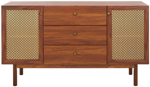 Safavieh Piran 2 Door 3 Drawer Sideboard/Media  Walnut / Gold 55.2" x 18.6" x 31.7"