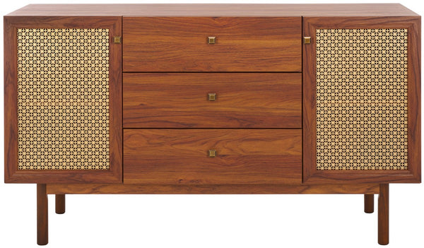 Safavieh Piran 2 Door 3 Drawer Sideboard/Media  Walnut / Gold 55.2" x 18.6" x 31.7"