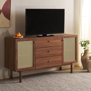 Safavieh Piran 2 Door 3 Drawer Sideboard/Media  Walnut / Gold 55.2" x 18.6" x 31.7"
