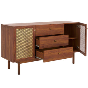 Safavieh Piran 2 Door 3 Drawer Sideboard/Media  Walnut / Gold 55.2" x 18.6" x 31.7"
