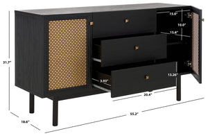 Safavieh Piran 2 Door 3 Drawer Sideboard/Media  Black / Gold 55.2" x 18.6" x 31.7"