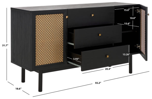 Safavieh Piran 2 Door 3 Drawer Sideboard/Media  Black / Gold 55.2" x 18.6" x 31.7"