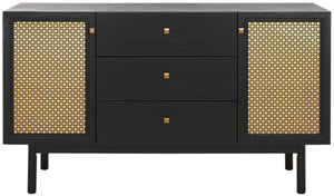 Safavieh Piran 2 Door 3 Drawer Sideboard/Media  Black / Gold 55.2" x 18.6" x 31.7"